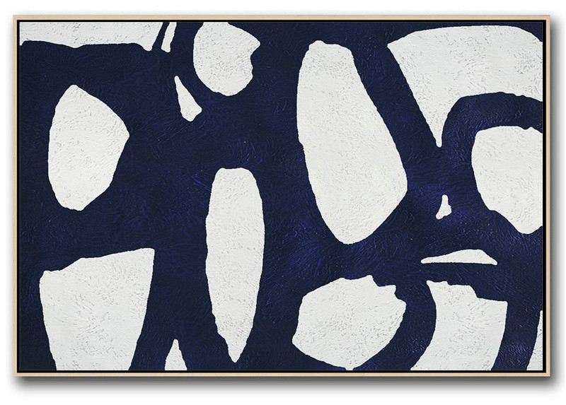 Large Oil Canvas Art,Horizontal Abstract Painting Navy Blue Minimalist Painting On Canvas,Extra Large Canvas Painting